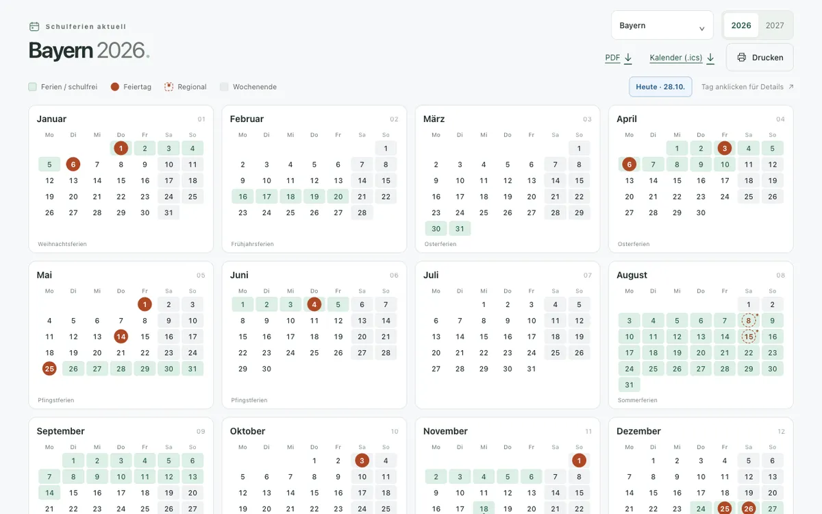 Schulferien aktuell Screenshot